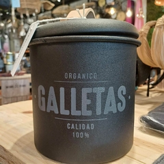 Tarro De Galletas Negro Manija De Cuero 2,6L