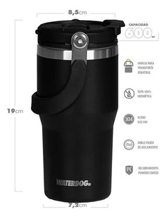 Vaso Térmico ZUMO 600ML WATERDOG Doble Pared/Doble Pico Acero Inox Negro - comprar online