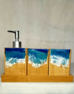 Set De Baño Bambú Con Resina Y Caracoles