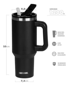 Vaso Térmico COLD 1200ML WATERDOG Doble Pared Acero/Inox Negro en internet