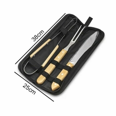 Set Asado Acero y Madera x3