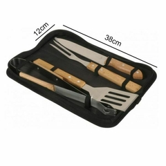 Set Asado Acero y Madera x4