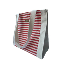 Cartera Bolso Playero + Monedero Lona Rayas Roja