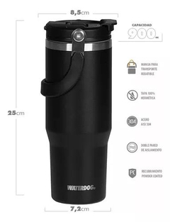 Vaso Térmico ZUMO 900ML WATERDOG Doble Pared/Doble Pico Acero Inox Negro - comprar online