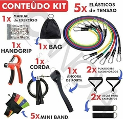 Kit 18 Peças Treino em Casa Elásticos Extensor Miniband Corda De Pular Profissional HandGrip Ajustável Exercício Muscular MDG Fit ®