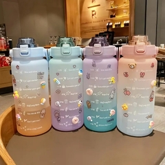 Botella de agua esmerilada colorida con pajita y Linda pegatina Kawaii - Camposhop