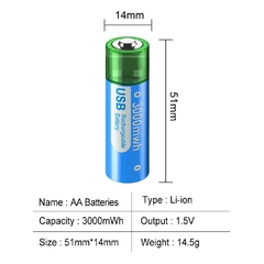 PALO-batería de iones de litio recargable por USB, pila AA de 1,5 V, 3000mWh, Entrega en 70 dias aprox