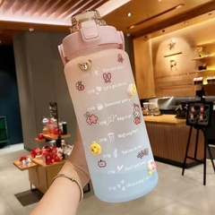 Botella de agua esmerilada colorida con pajita y Linda pegatina Kawaii - comprar en línea