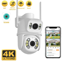 Cámara Wifi PTZ 4K de 8MP, lente Dual con pantalla Dual Ai, detección humana