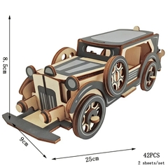 Rompecabezas de madera 3D autobús Retro, Campervan de estilo europ