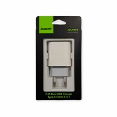 CARGADOR PARED RAPIDO DUAL USB TIPO C 2.4A ECOPOWER - comprar online