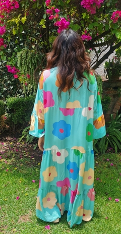 Maxi vestido estampado azul turquesa con estampado flores maxi - comprar en línea