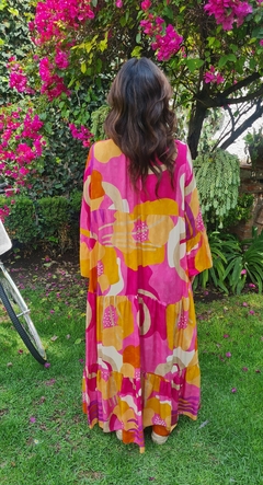 Maxi vestido estampado rosa con naranja - comprar en línea