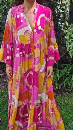 Maxi vestido estampado rosa con naranja en internet