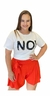 T-Shirt Plus Size Bordado Paetê NO! Em Viscolycra