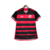 Camisa feminina do Flamengo, modelo 24/25, nas cores vermelha e preta, com listras horizontais e logo da Adidas.