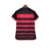 Camisa feminina do Flamengo, modelo 24/25, nas cores vermelha e preta, com listras horizontais e logo da Adidas.