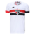 Camisa de futebol branca com detalhes em vermelho e preto, com o escudo do São Paulo FC no centro.