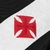 Camisa feminina do Vasco da Gama na cor preta, com faixa branca diagonal e o escudo do clube.