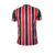 Camisa São Paulo II 24/25 para torcedores, com design em listras vermelhas, pretas e brancas, vista de trás.