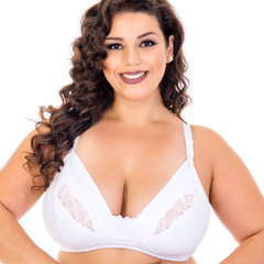 Sutiã Amamentação Plus Size Meia Taça de Algodão com renda decote-Branco-ST036PLUS - Le Moiselle íntima