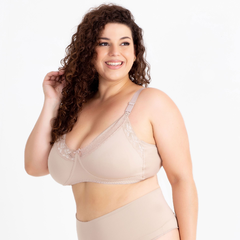 Sutiã Materna Amamentação Plus Size com detalhe em Renda- Sem Bojo-Bege-ST033PLUS