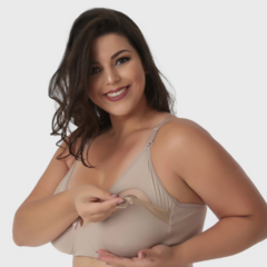 Sutiã Materna Amamentação Plus Size com detalhe em Renda- Sem Bojo-Bege-ST033PLUS - Le Moiselle íntima