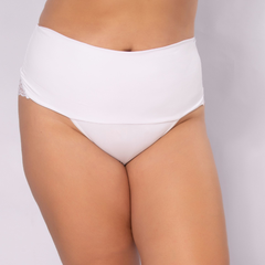 Calcinha de cintura alta cós duplo com costa de renda- Branco-MM117 - comprar online