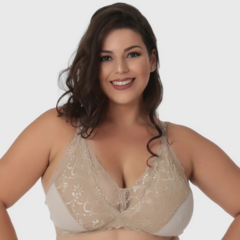 Sutiã Amamentação de Algodão com Renda Plus Size-Sem Bojo-Bege-ST034PLUS