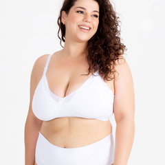 Sutiã Materna Amamentação Plus Size com detalhe em Renda- Sem Bojo-Branco-ST033PLUS