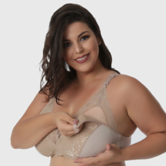 Sutiã Amamentação de Algodão com Renda Plus Size-Sem Bojo-Bege-ST034PLUS na internet