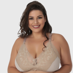 Sutiã Amamentação de Algodão com Renda Plus Size-Sem Bojo-Bege-ST034PLUS - comprar online