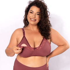 Sutiã Materna Amamentação Plus Size com detalhe em Renda- Sem Bojo-Bordô-ST033PLUS na internet