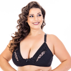 Sutiã Amamentação Plus Size Meia Taça de Algodão com renda decote-Preto-ST036PLUS na internet