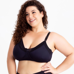 Sutiã Materna Amamentação Plus Size com detalhe em Renda- Sem Bojo-Preto-ST033PLUS - comprar online