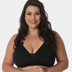 Sutiã Materna Amamentação Plus Size com detalhe em Renda- Sem Bojo-Preto-ST033PLUS