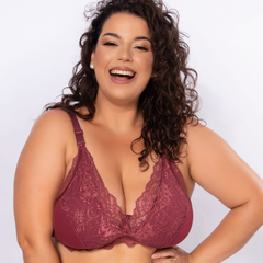 Sutiã Amamentação de Algodão com Renda Plus Size- Sem Bojo-Bordô-ST034PLUS