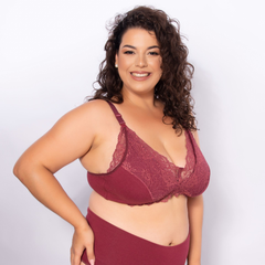 Sutiã Amamentação de Algodão com Renda Plus Size- Sem Bojo-Bordô-ST034PLUS - Le Moiselle íntima