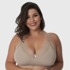 Sutiã Materna Amamentação Plus Size com detalhe em Renda- Sem Bojo-Bege-ST033PLUS - comprar online