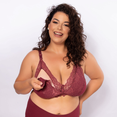 Sutiã Amamentação de Algodão com Renda Plus Size- Sem Bojo-Bordô-ST034PLUS na internet