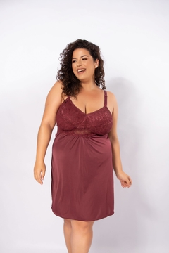 Camisola Feminina Gestante Jersey com Renda Plus Size -Bordô- CM045 - comprar online