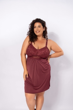 Camisola Feminina Gestante Jersey com Renda Plus Size -Bordô- CM045