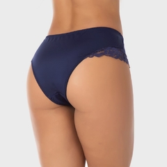 Calcinha Bíquini Lateral Em Renda -Azul Marinho-MM003 - comprar online