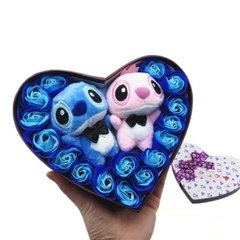 Disney-muñeco de peluche de Lilo Stitch, caja de regalo de ramo de rosas
