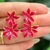 Brinco flor dupla pendente pink esmaltada