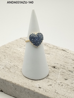 Anillo dorado Ajustable Corazón en Azul