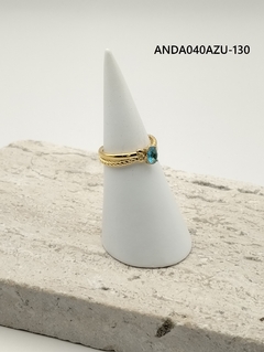 Anillo Dorado con Circonia en Azul