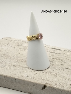 Anillo Dorado con Circonia en Rosa