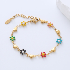 Pulsera o tobillera flores y corazón Dorada