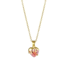 Collar dorado con dije en corazón rosa de cristal - comprar en línea